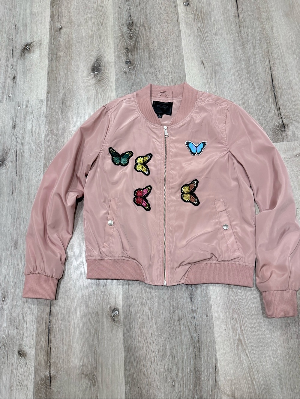 Miss London Blush Pink Satin Bomber